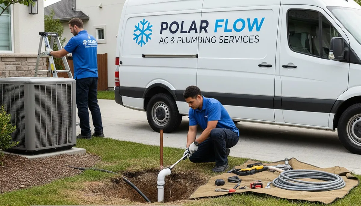 Technician repairing plumbing and AC system in Charleston SC home for Five Star Cooling services